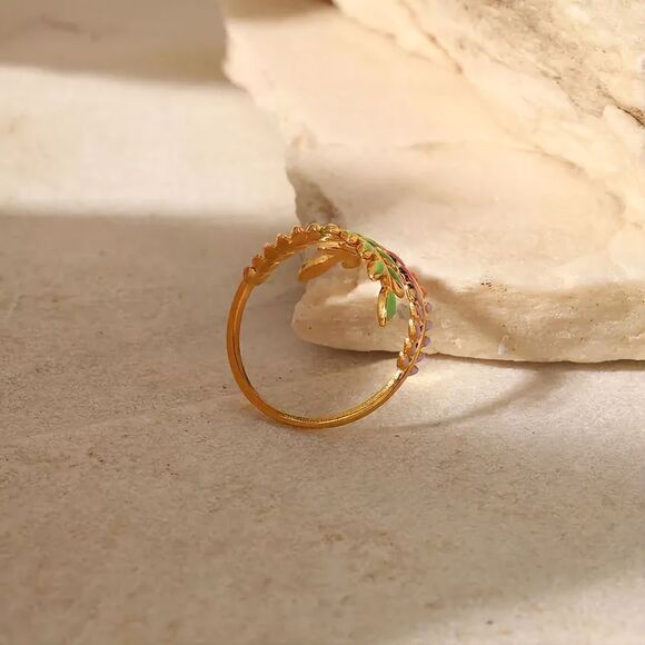 Dainty 18K Gold Plated Leaf Adjustable Ring - Picture 6 of 6